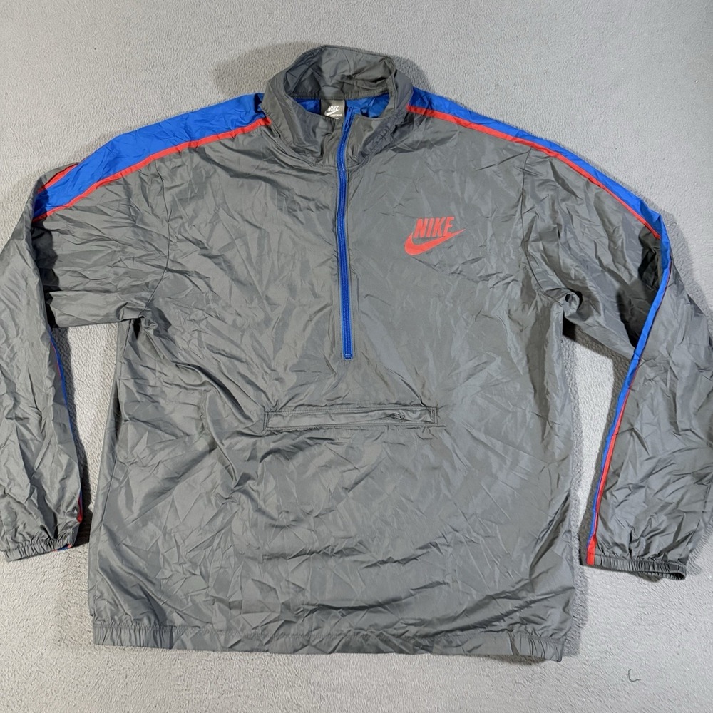 VTG Nike‎ 1/4 Zip Anorak Windbreaker Grey Pullover Jacket Swoosh Men's Size XXL